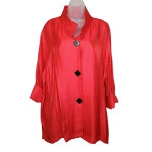 Ali Miles 3X Red Shimmer Wire Collar Swing Jacket NWT Womens Pockets Artwear